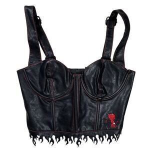 New Dolls Kill X Hot Stuff Casper Return To Hell Black Vegan Leather Corset Sz S